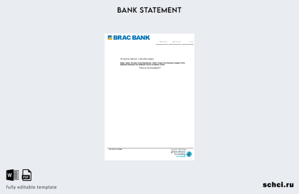 цифровая загрузка шаблона страницы банковской выписки BRAC в Бангладеш